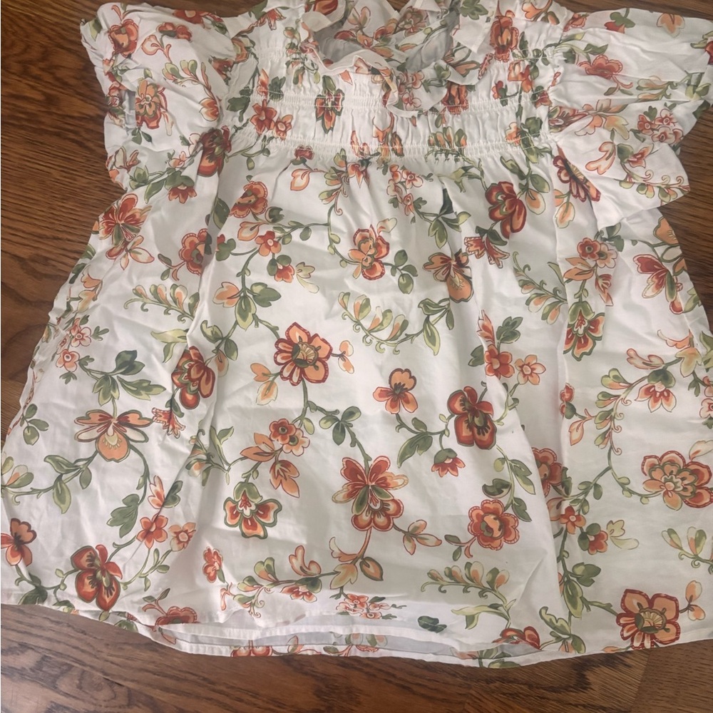 Janie and Jack White Top with Orange Floral Print